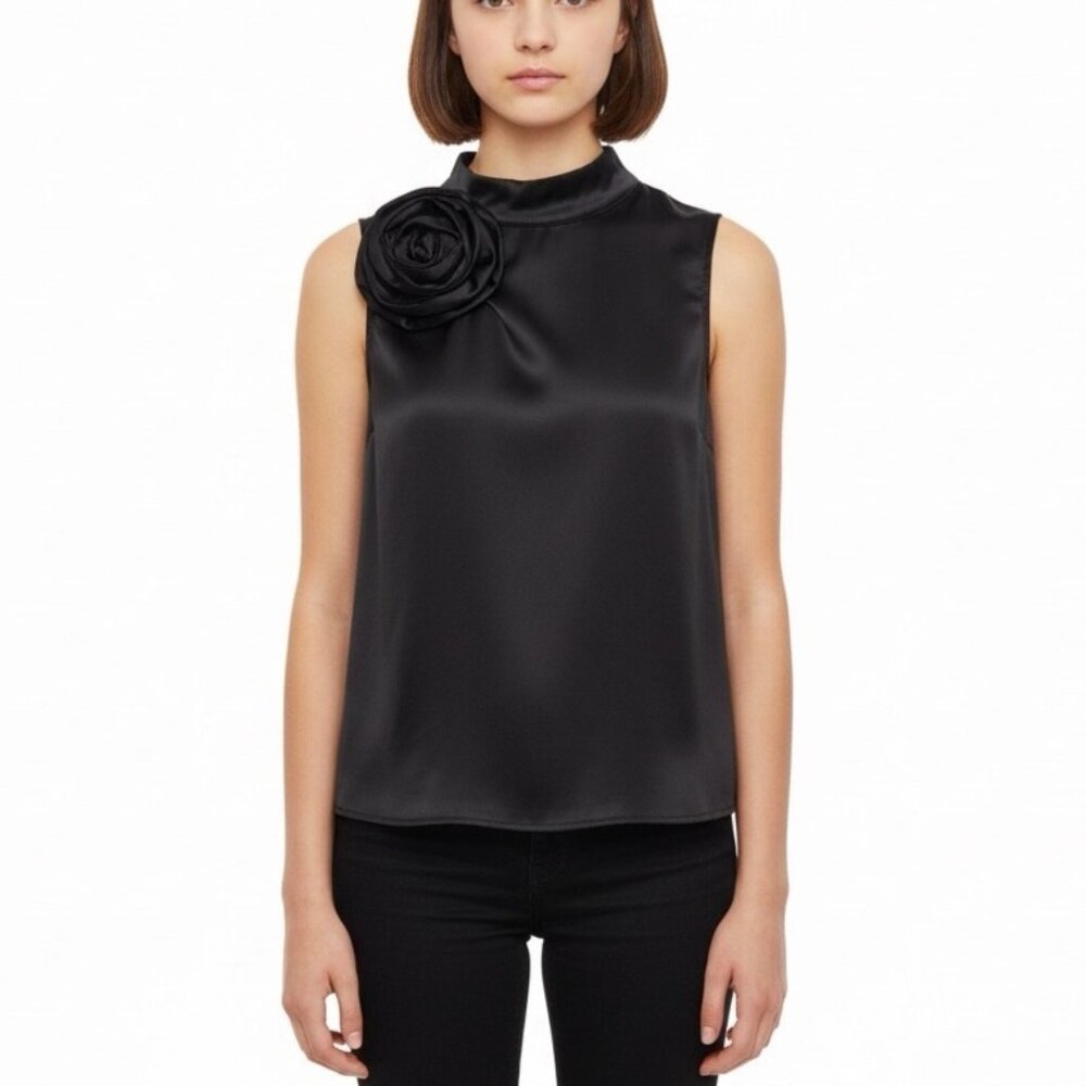 Future Collective Womens Black  Sleeveless Top Decorative Flower Sz XS